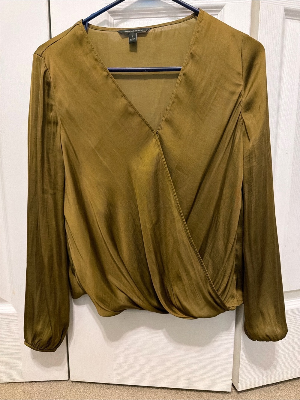 Banana Republic Olive Green Faux-Wrap Long Sleeve Blouse